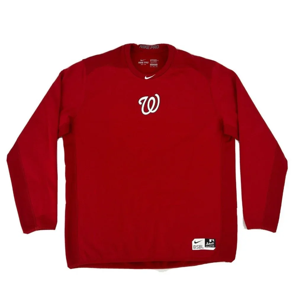 Washington Nationals Mens XXL Red Nike Pro Fitted BSBL Dri-Fit Crewneck MLB